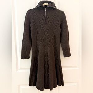 D. Exterior Wool Alpaca Blend Brown Cable Knit Sweater Dress with Zipper Detail